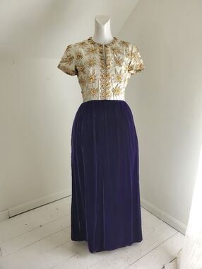 60s 70s Vintage Harvey Berin Beaded Velvet Gown 27" Waist
